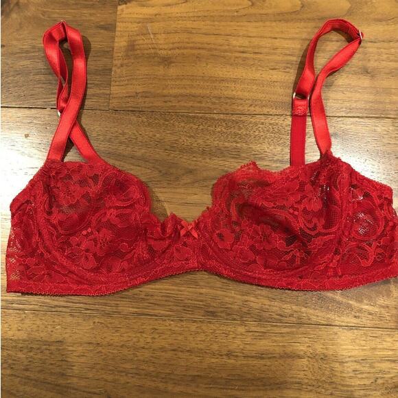 Deborah Marquit Lace Demi Bra Scarlet Red size 34B - Picture 1 of 7